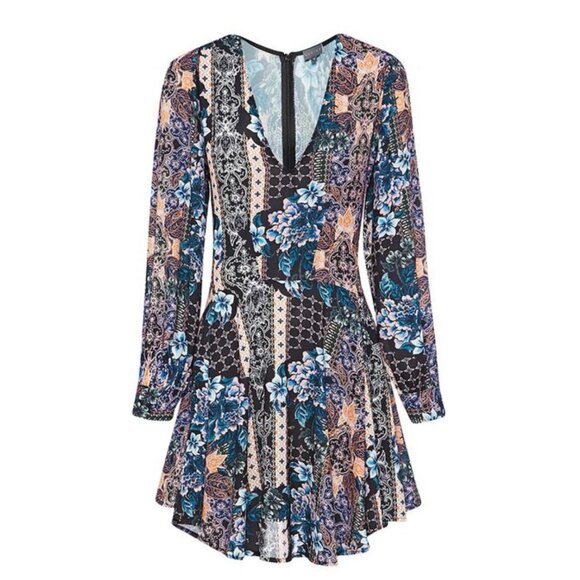 !! Sheike Voodoo Long Sleeve Floral Patchwork V-Neck Dress - Picture 1 of 9
